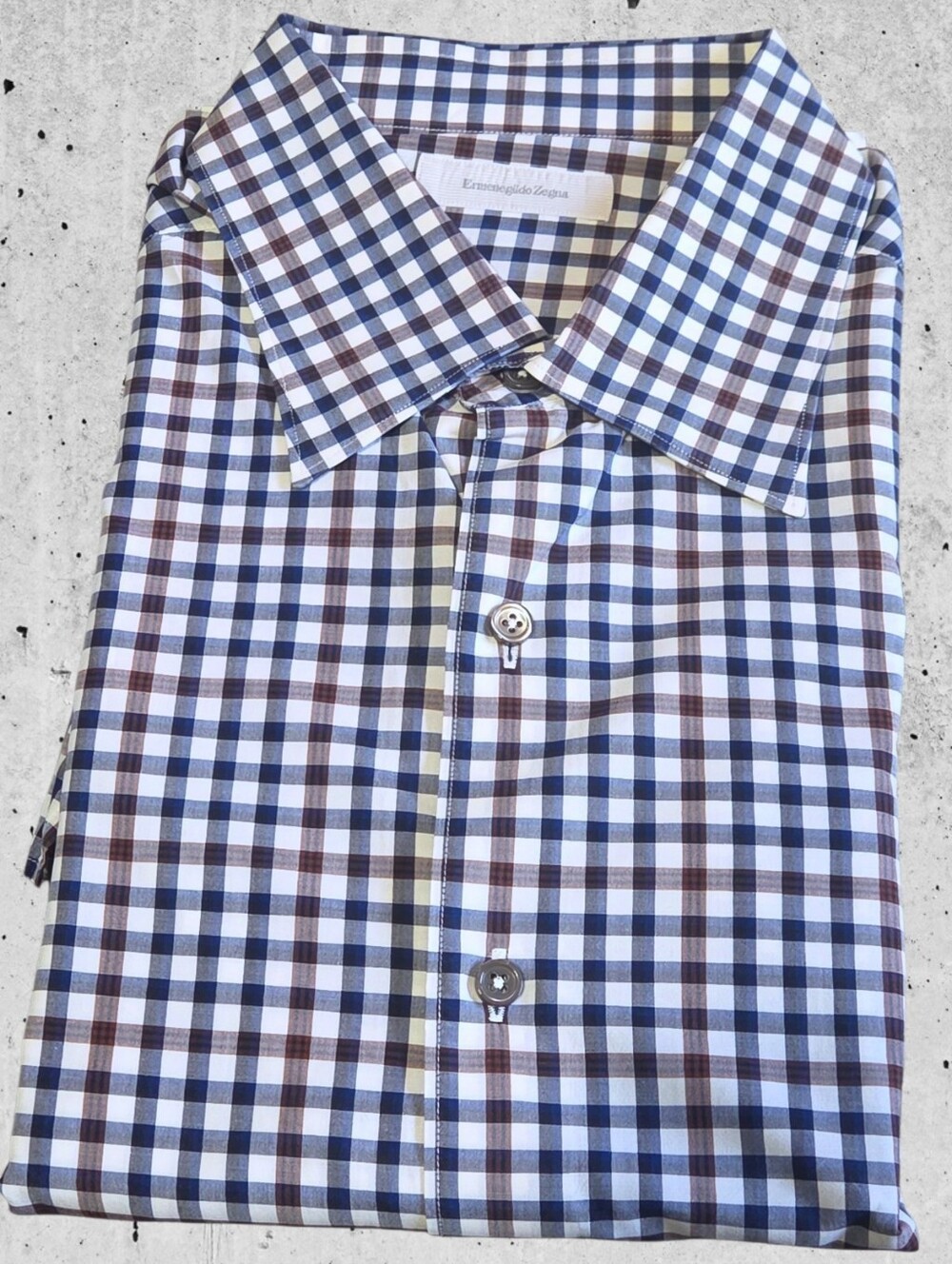 Ermenegildo Zegna Men's XXL Dress Shirt Gingham Plaid Blue White Long Sleeve EUC